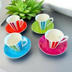 Kate Spade X Lenox Collins Stripe Demitasse Cups Saucers Tea Espresso Set